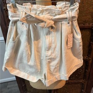Free People Cream High Waist Shorts with Tie Belt M